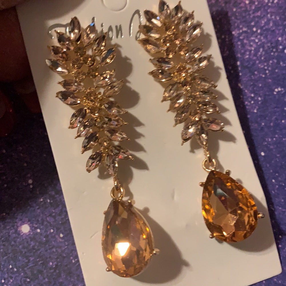 Gold Chandelier earrings Pageant earrings